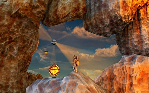 Space Exploration Art Drucke: A human astronaut exploring & mining an asteroid