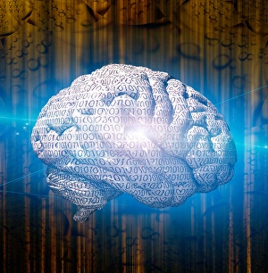 Artificial Intelligence Concept Drucke: Human brain with binary code