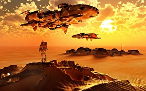 Space Exploration Artwork Drucke: A human colony on an exoplanets surface