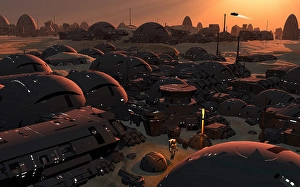 Futuristic Architecture Drucke: A human manmade colony on the surface of planet Mars