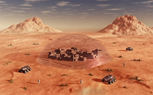 Space Art Illustrations Drucke: Humanity exploring and terraforming the planet Mars