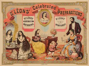 American Culture History Drucke: Image of three vignettes advertising Dr