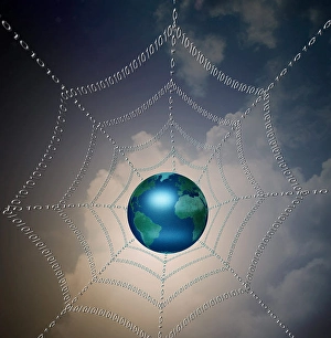 Global Network Connection Drucke: Internet represented by web of binary