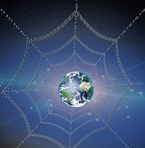 Binary Code Concept Drucke: Internet represented by web of binary