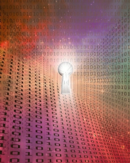 Digital Data Protection Drucke: Keyhole and binary code