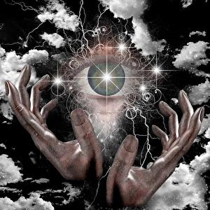 Abstract Space Art Drucke: Large eye and hands