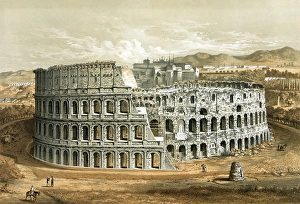Historical European Landmarks Drucke: Lithograph of the Coliseum at Rome