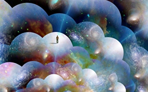 Abstract Space Art Drucke: Lonely man in endless space
