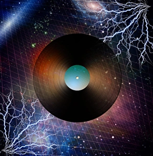 Retro Music Equipment Drucke: LP with space