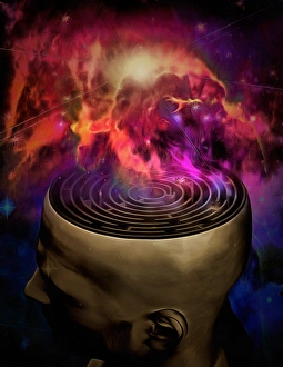 Abstract Space Art Drucke: Man mind maze and galactic nebula