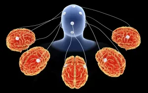 Artificial Intelligence Research Drucke: Conceptual image of multi-brain processing