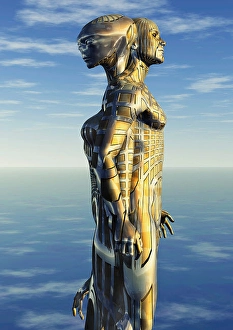 Artificial Intelligence Artwork Drucke: The merging of alien and humanoid life