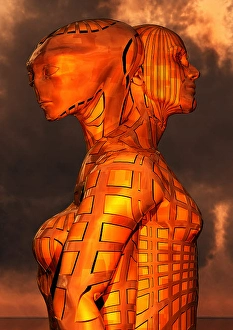 Artificial Intelligence Artwork Drucke: The merging of alien and humanoid life