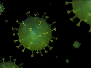 Medical Microbiology Drucke: Microscopic viruses floating in an environment