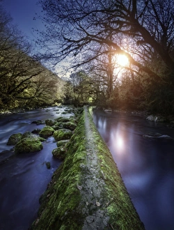 Abkhazia Landscape Photography Drucke: Natural path between two streams of river at sunset, Ritsa Nature Reserve
