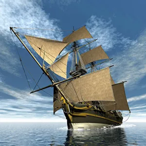 Ein altes Segelschiff navigiert den Ozean.
