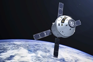 Spacecraft In Orbit Drucke: Orion module in orbit above Earth