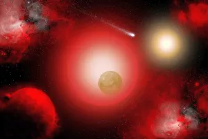 Milky Way Galaxy Image Drucke: A distant binary star system located within The Milky Way