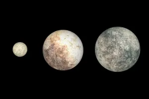Drucke von In diesem Bild von links nach rechts sind die Zwergplaneten Ceres, Pluto und Eris. Eris wurde 2003 entdeckt und ist jetzt der größte bekannte Zwergplanet Weltraum-Poster Und -Drucke Kaufen Drucke: Kugelplaneten Ceres, Pluton und Eris