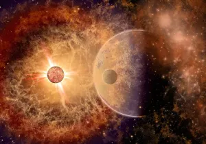 Supernova Explosion Drucke: A supernova destroying itself and its planets