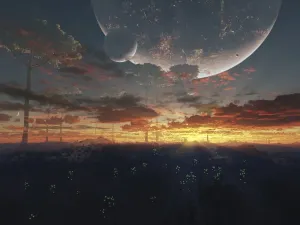 Science Fiction Art Drucke: The view from an alien moon towards the massive planet it orbits