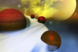 Planetary Ring Systems Drucke: The planet Jupiter with its moon system