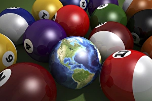 Environmental Conservation Concept Drucke: Pool table with balls and one of them as planet Earth