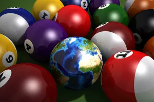 Environmental Conservation Concept Drucke: Pool table with balls and one of them as planet Earth