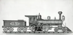 Steam Locomotive Illustration Drucke: Railroad engine, lithograph, circa 1874