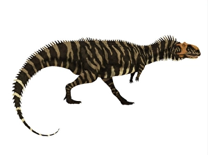 Fierce Prehistoric Creatures Drucke: Rajasaurus dinosaur, side profile