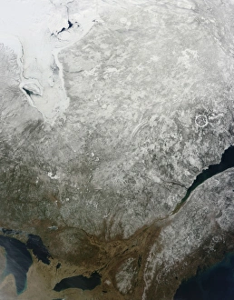 Snowy Canadian Landscape Drucke: Satellite view of Eastern Canada