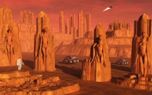 Ein Team von Entdecker aus der Erde erkundet die alten Denkmäler auf dem Planeten Mars