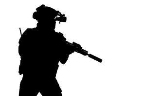 Black And White Army Images Drucke: Security forces silhouette with weapon