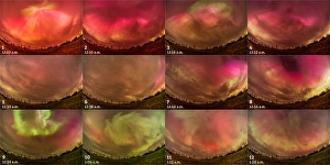 Colorful Aurora Borealis Images Drucke: A sequence of 12 images showing the evolution of the aurora borealis