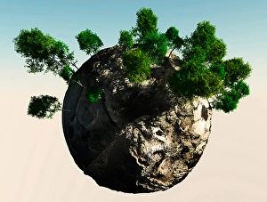 Environmental Conservation Symbol Drucke: Small planet with trees