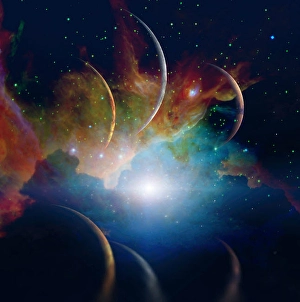 Outer Space Scene Drucke: Space landscape. Planets parade