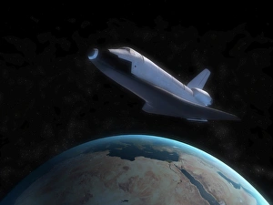 No People In Space Drucke: Space Shuttle backdropped against Earth