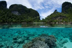 Southeast Asia Mountain Landscape Drucke: Split level photo, Misool area
