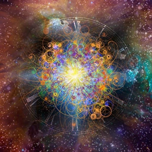 Abstract Space Art Drucke: Star filled space with gesturing hands