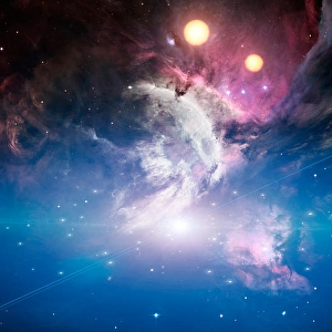Outer Space Images Drucke: Two Suns in vivid deep space