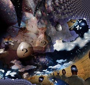 Abstract Concept Art Drucke: Surreal composition. Human, questions