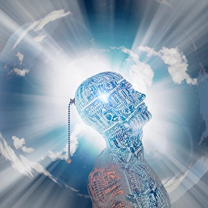 Artificial Intelligence Concept Drucke: Technology mind with pull switch