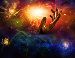 Abstract Space Art Drucke: Temple of fire Hand of time