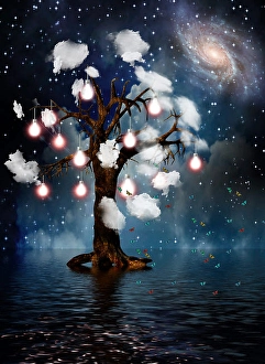 Baum der Gedanken. Lebendige Galaxie. 3D-Rendersystem