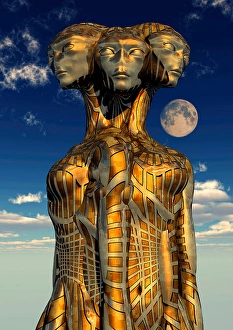 Artificial Intelligence Artwork Drucke: A trinity of alien beings, coequal