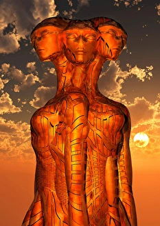 Artificial Intelligence Artwork Drucke: A trinity of alien beings, coequal