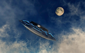 Bizarre Cloud Formations Drucke: A UFO flying amongst the clouds in the sky