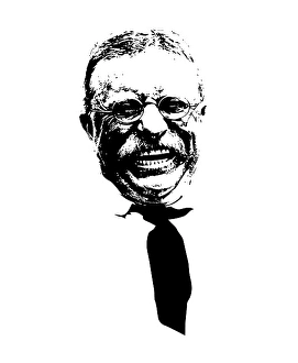 Famous Americans In History Drucke: Vector artwork of Theodore Roosevelt smiling