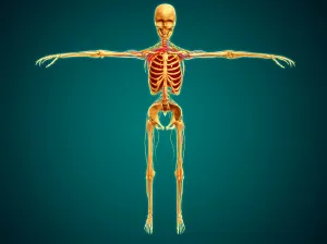 Nervous System Illustration Drucke: Front view of human skeleton with nervous system