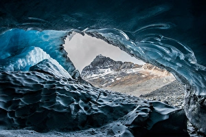 Polar Regions Landscape Drucke: View looking out from inside a glacier in Jasper